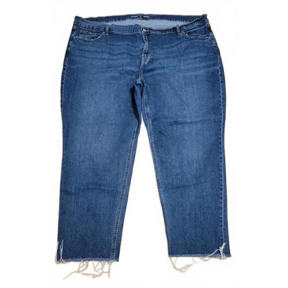 Old Navy Mid Rise Boyfriend Jeans Womens 26 Blue Medium Wash Raw Hem Denim